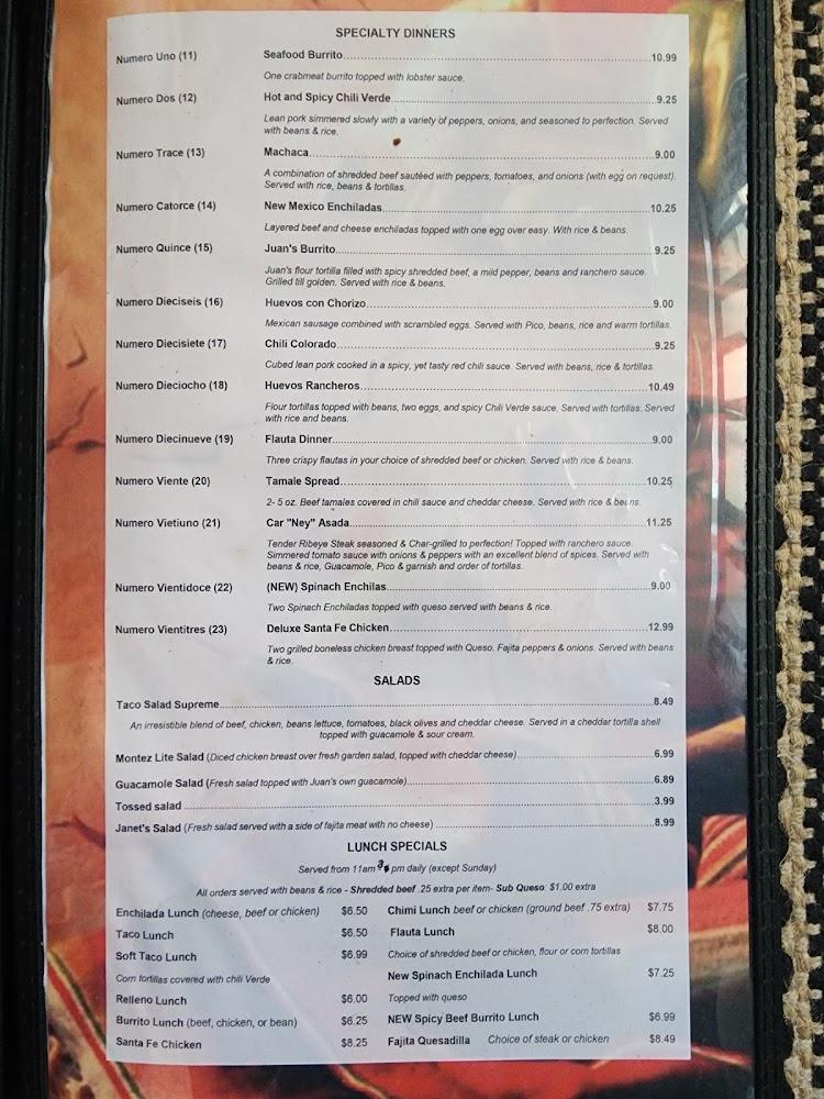 Juan Montez Restaurant Menu image 4
